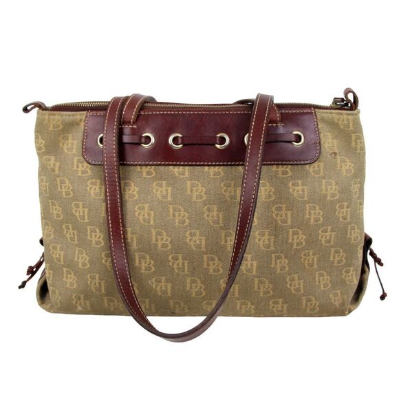 DOONEY & BOURKE DB CANVAS BROWN GENUINE LEATHER TRIM SHOULDER BAG TOTE HANDBAG - Picture 6 of 16